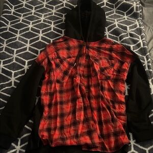 No Boundaries Red Plaid & Black Hooded Kids Jacket